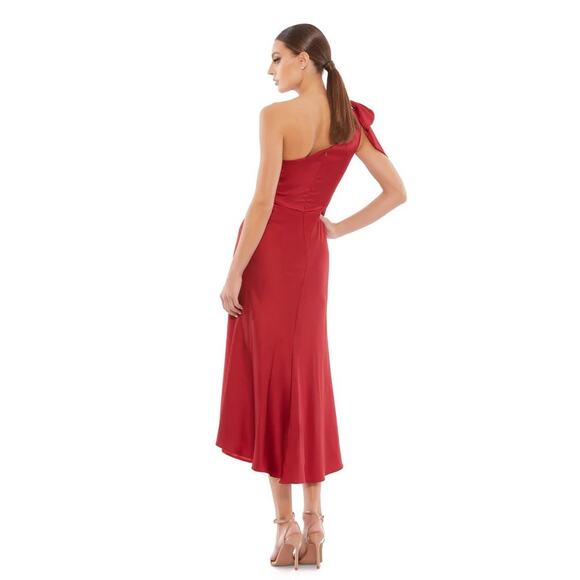 Mac Duggal Ethereal One-Shoulder High-Low Column Dress in Red – Size 0 NWT! - Picture 2 of 8